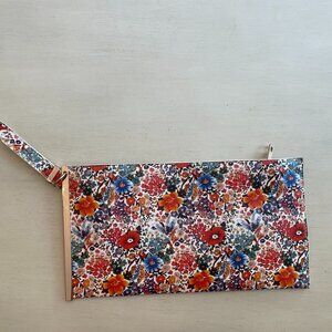 Large Floral Wristlet Clutch with Gold Detail